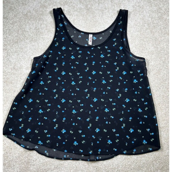 Mudd Womans Size XL Black Sheer Dark Floral Fairy Goth Grunge‎ Sleeveless Top - Picture 1 of 9